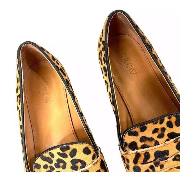 J. Crew 7.5 Calf Hair Penny Loafers Animal Print Cheetah Leopard Closet Staple - Picture 5 of 11